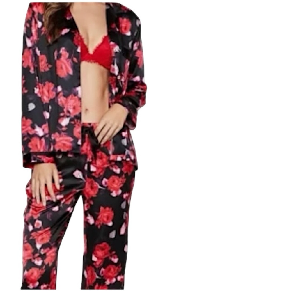 Victoria's Secret Black and Red Floral Pajama Set Size L - Picture 6 of 10